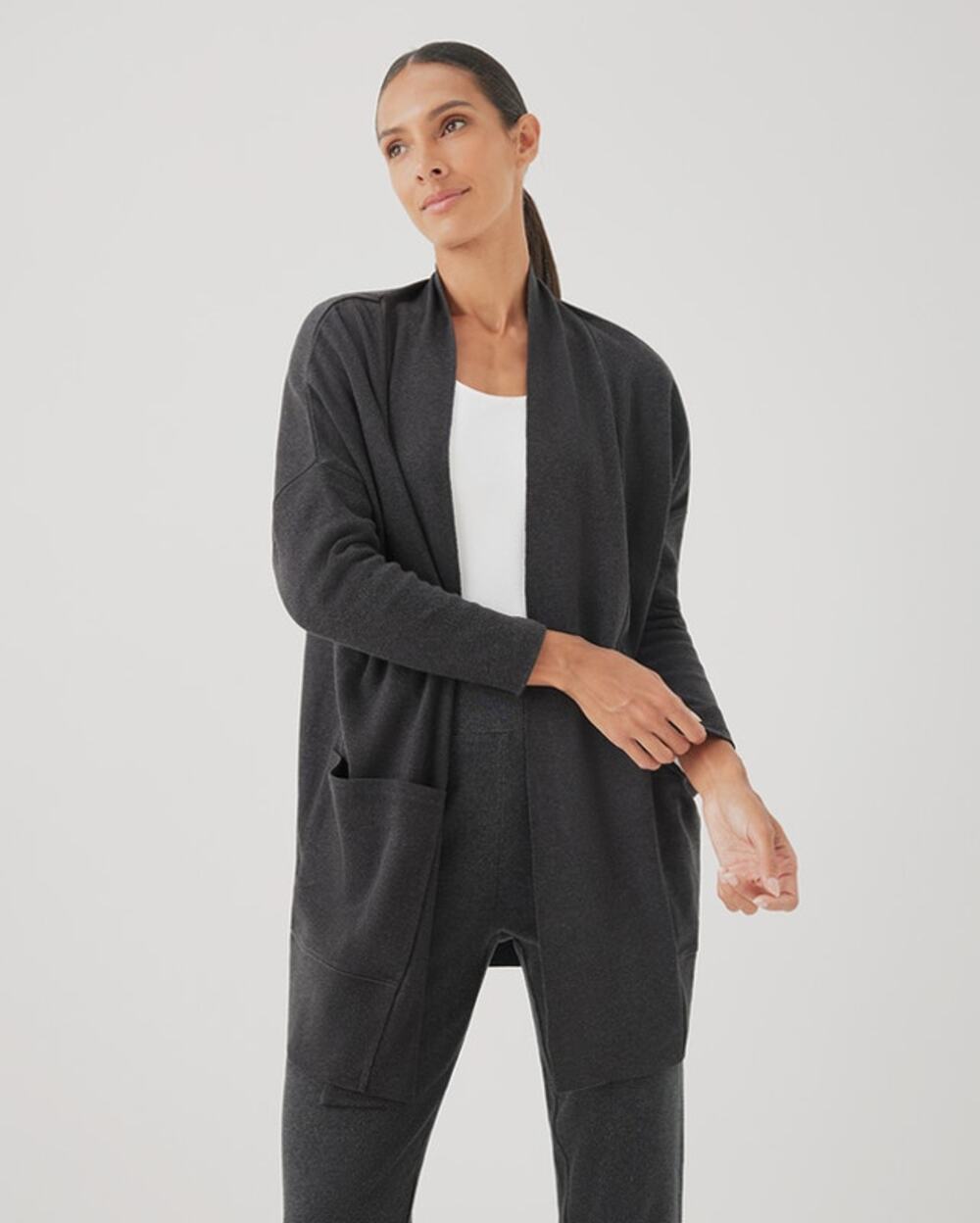 PACT Women' Airplane Wrap Cardigan XS-Small Gray Charcoal Heather Open Front NWT